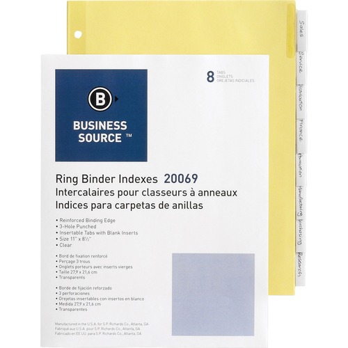 Business Source  Binder Indexes, 1/2" Tabs,11"x8-1/2",8 Tab, CL Tabs/Buff