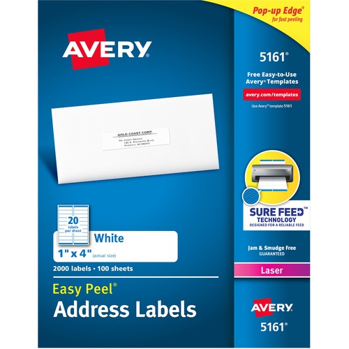 Laser Labels, Mailing,1"x4", 2000/BX, White