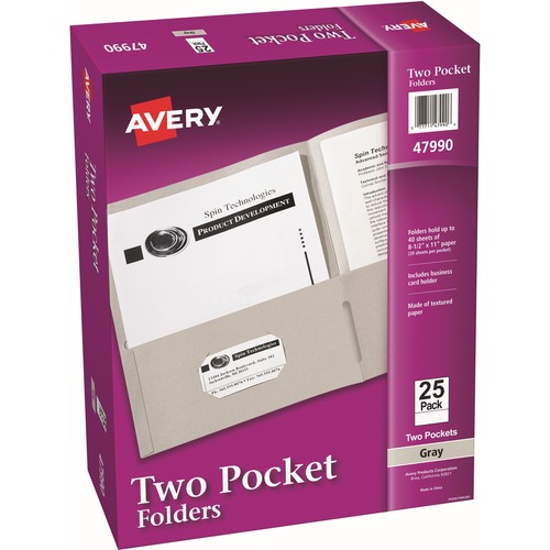 Two Pocket folder, 8-1/2"x11",20 Sht Cap., 25/BX, Gray