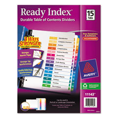 Avery  Ready Index Dividers,TOC,1-15 Tab,3HP,8-1/2"x11",1 ST,Multi