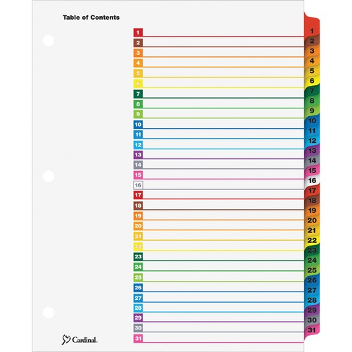 One Step Index System, Daily, 1-31 Tab, Multicolor