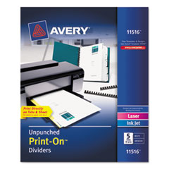 Avery  Print-On Dividers, Unpunched, 8-1/2"x11", 5Tab, 5/ST, WE