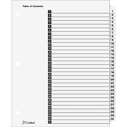 One Step Index System, Daily, 1-31 Tab, Clear
