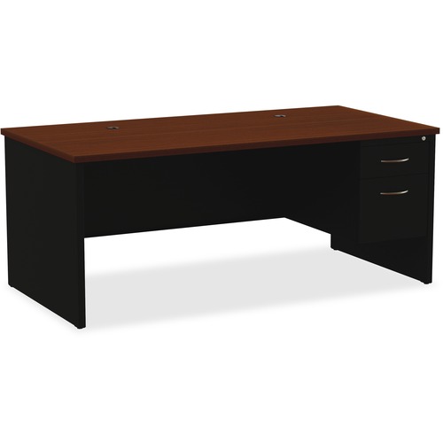 Lorell  Right Pedestal Desk, B/F, 36"x72", Black/Walnut