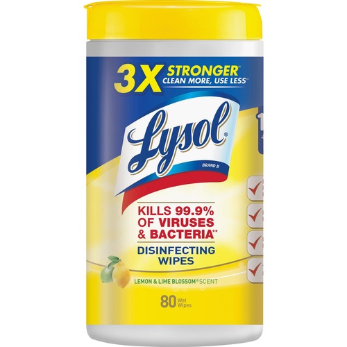 Disinfecting Wipes, 7 x 7.25, Lemon and Lime Blossom, 80 Wipes/Canister