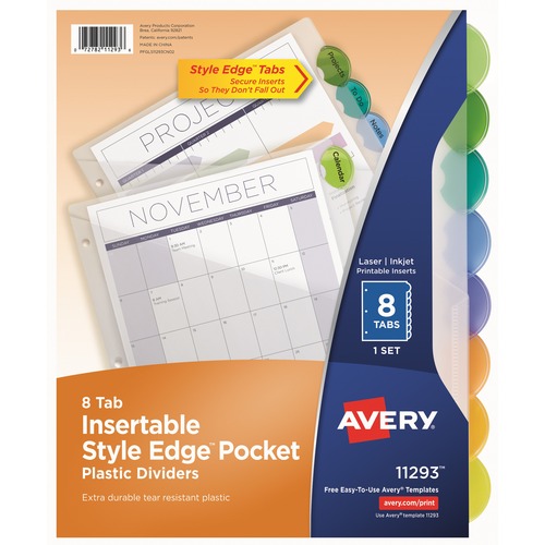 8-Tab Insertable Style Edge Pocket, Plastic Div, 1 ST, Multi