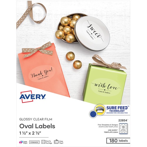 Avery  Labels,Oval,18UP,Laser/Inkjet,1-1/2"x2-1/2",180/PK,Glossy CL