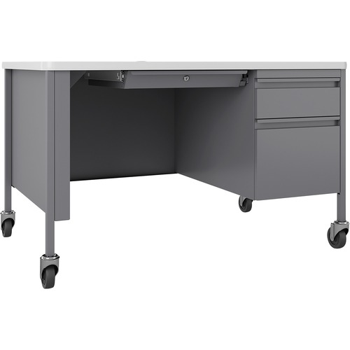 Lorell  Desk, Right-Pedestal, Mobile, 48"x30"x29-1/2", WE/Platinum