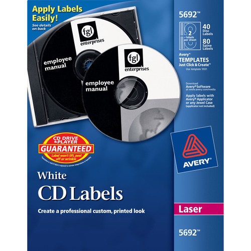CD Labels, Laser, 40/PK, White