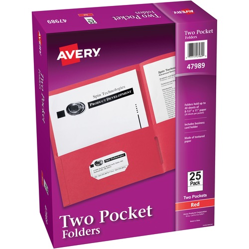 Two Pocket folder, 8-1/2"x11",20 Sht Cap., 25/BX, Red