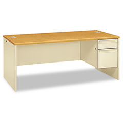 The HON Company  Right Pedestal Desk w/ Lock,72"x36"x29-1/2",Harvest/Putty