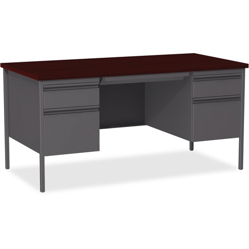 Lorell  Double Pedestal Desk, Steel, 60"x30"x29-1/2", Mahogany/CCL