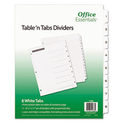 Avery  Index Divider W/Table of Contents, 1-8, 36Set, White/BK