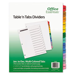 Table 'N Tab Index, Jan-Dec, 12-Tab, 1 Set, Multicolor