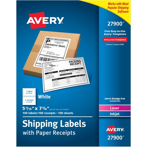 Paper Receipt Shipping Labels, 5-1/16"x7-5/8", 100/BX, WE