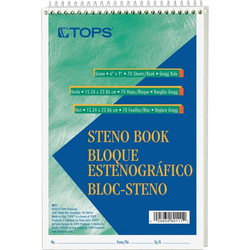 Steno Book, Gregg Rld, 70Sheets/PD, 6"X9