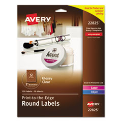 Avery  Round Labels, 2", 120/PK, Clear/Glossy