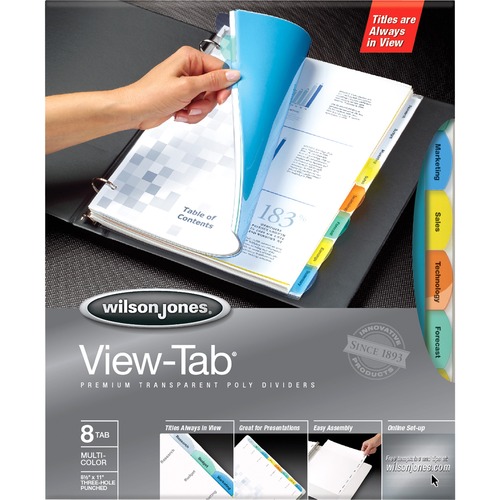Transparent Dividers, 8-Tab, Square, 5 ST/BX, Multi