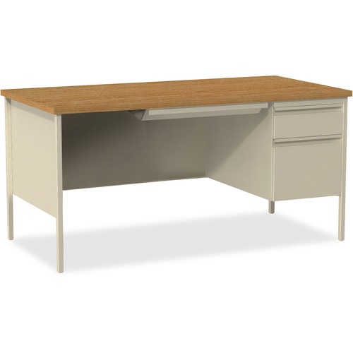 Lorell  Right Pedestal Desk, Steel 66"x30"x29-1/2", Oak/Putty