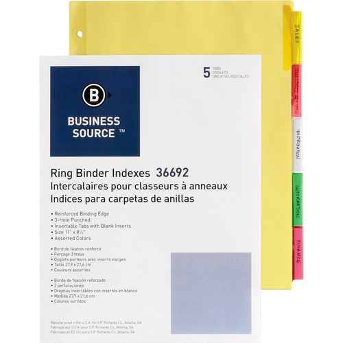 Business Source  Ring Binder Indexes,2"Tabs, 11'x8-1/2",5Tabs,5ST/BX,MI