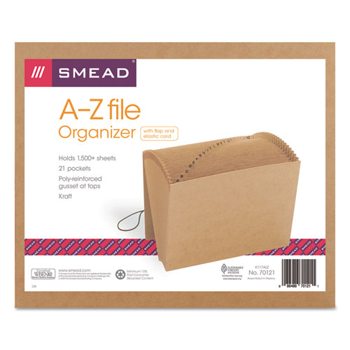 A-Z Expanding File, Letter, 21 Pockets, 12"x10", Kraft