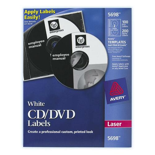 CD Labels, Laser, 100/PK, White