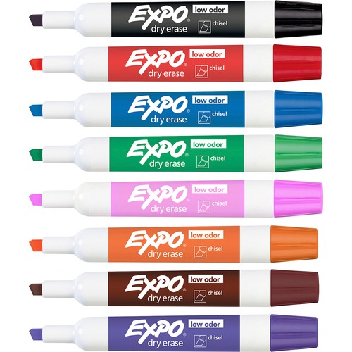 Dry-Erase Markers, Chisel Point, Low-odor, 8/ST, Assorted