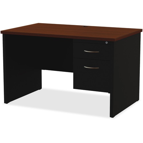 Lorell  Right Pedestal Desk, 30"x48", Black/Walnut