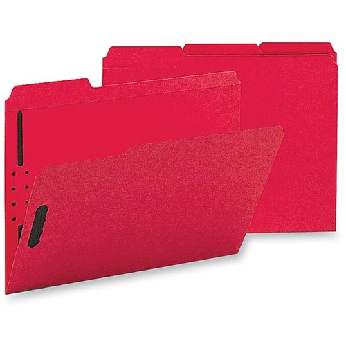 Business Source  Fastener Folders,w/2-Ply Tab,1/3 AST Tab,Ltr,50/BX,Red