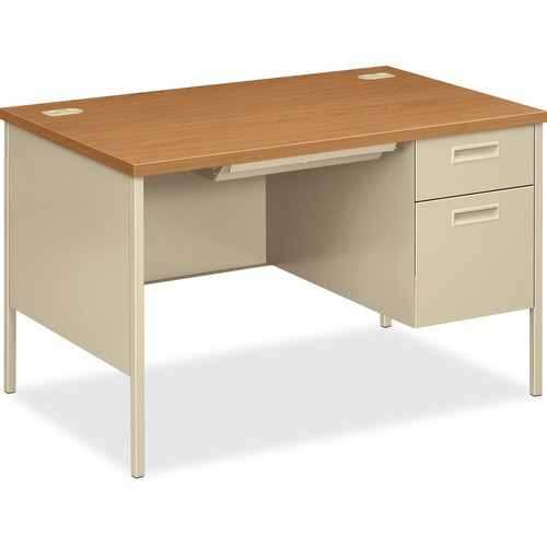 Single Pedestal Desk, 48"x30"x29-1/2", Harvest/Putty