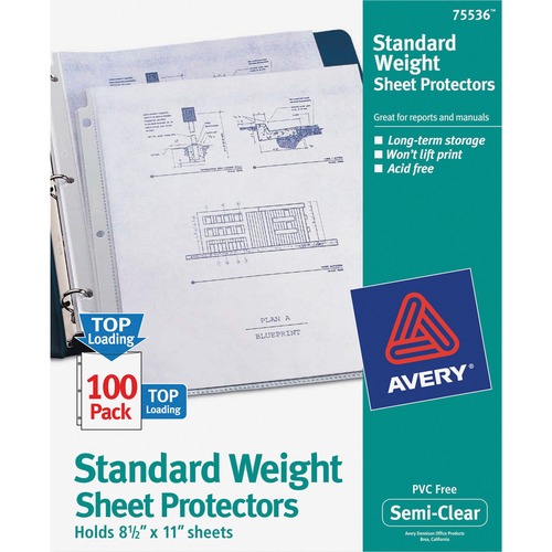 Sheet Protectors,Std Weight,8-1/2"x11",100/BX,Semi-Clear