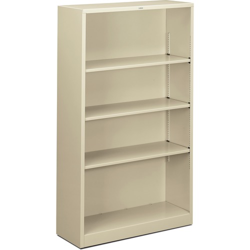 4 Shelf Metal Bookcase, 34-1/2"x12-5/8"x59", Putty