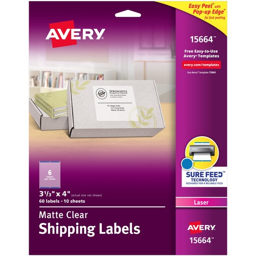 Laser Labels, Mailing, 3-1/3"x4", 60/PK, Clear