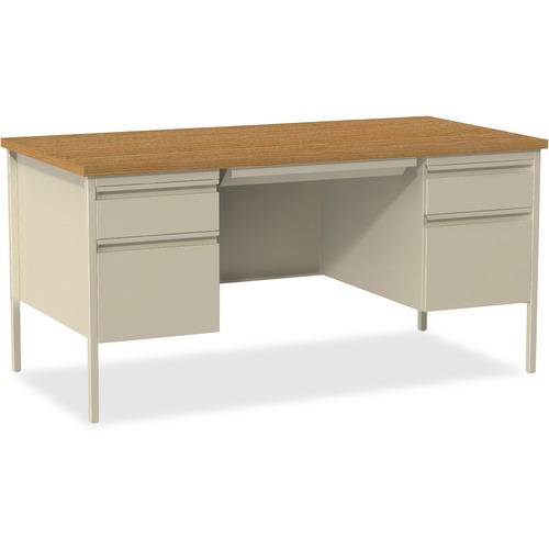 Lorell  Double Pedestal Desk, Steel, 60"x30"x29-1/2", Oak/Putty