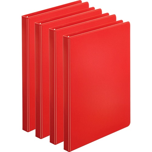 Business Source  Binder, Round Rings, 1/2" Cap, 8-1/2"x11", 4/BD, Red