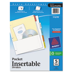 Pocket Divider,w/Insertable Tabs,5-Tab,11"x8-1/2",Assorted