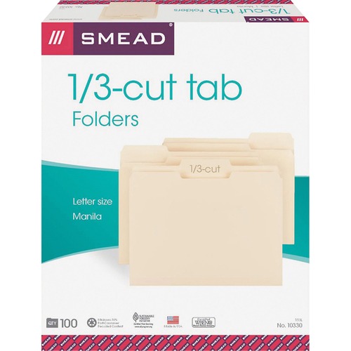 File Folders, 1/3 Ast Tab Cut, 1 Ply, Letter, 100/B, MLA