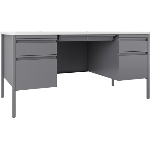 Lorell  Desk, Double-Pedestal, 60"x30"x29-1/2", White/Platinum