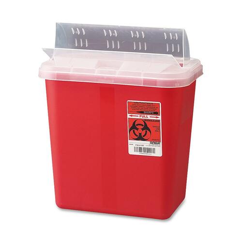Biohazard Sharps Container W/Clear Drop Lid, 2 Gallon, Red