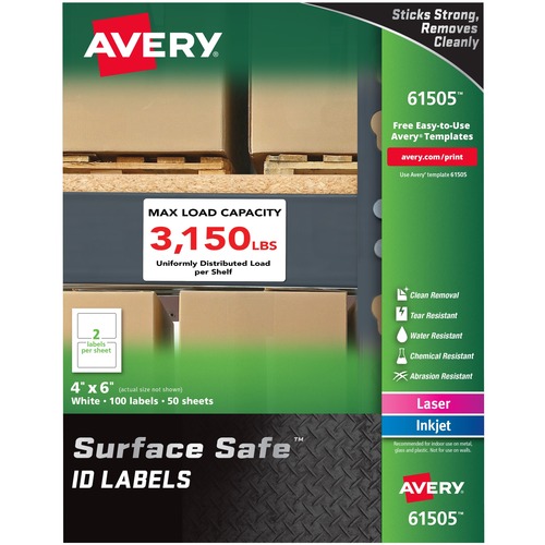 Avery  Labels, Removable, Surface Safe, 4"x6", 100/PK, WE