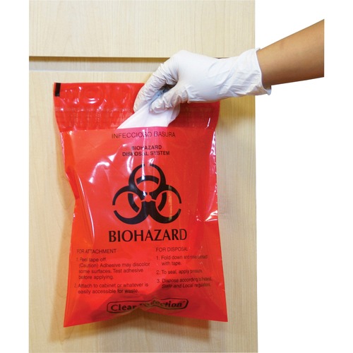 Biohazard Waste Bag, Peel/Stick, 2.6 Qt,