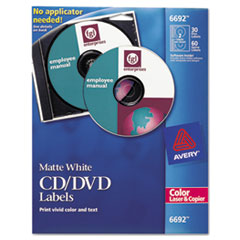 Laser Cd/dvd Labels, Matte White, 30/pac