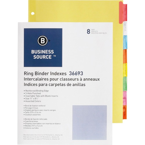Business Source  Ring Binder Indexes,1-1/2" Tabs,11'x8-1/2",8-Tabs,50ST/BX,MI