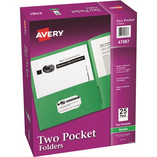 Two Pocket folder, 8-1/2"x11",20 Sht Cap., 25/BX, Green