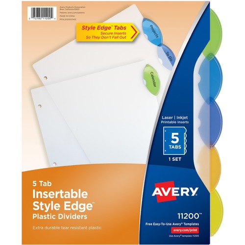 Insertable Dividers,Printable,8-1/2"x11",5-Tabs/ST,Multi