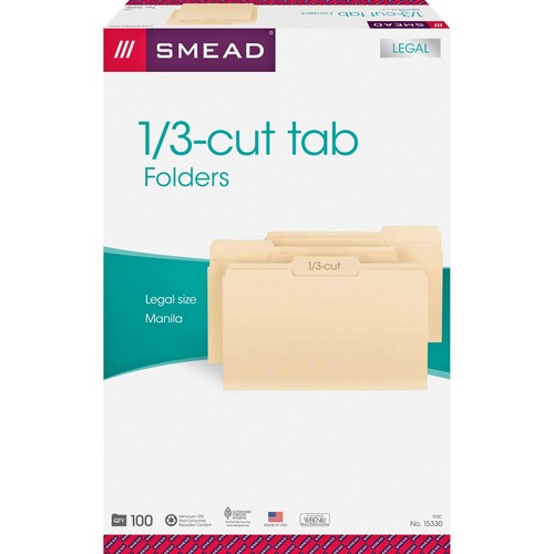 File Folders, 1/3 Ast Tab Cut, 1 Ply, Legal, 100/BX, MLA