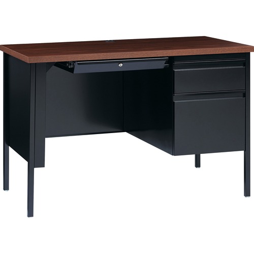 Lorell  Right Pedestal Desk, Steel, 45-1/2"x24"x29-1/2", Walnut/BK