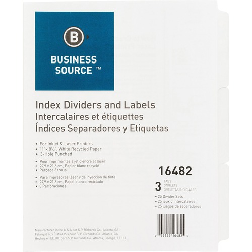 DIVIDERS,INDEX,PUNCHED,3TAB