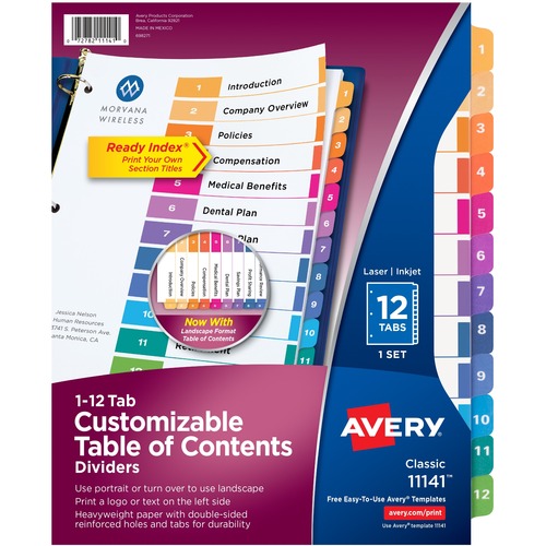 Ready Index Dividers,TOC,1-12 Tab,3HP,8-1/2"x11",1/ST,Multi