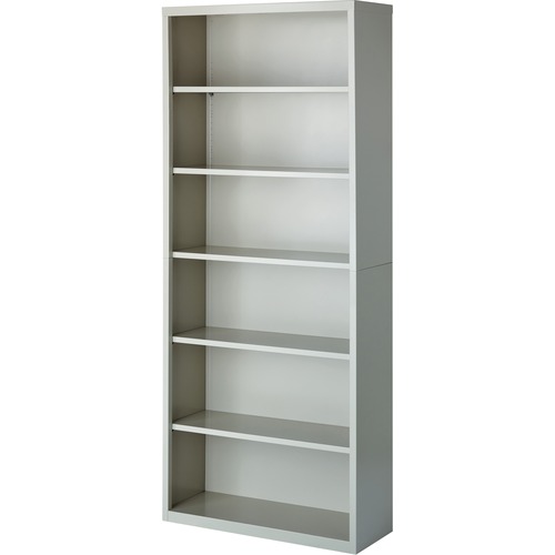 Lorell  Steel Bookcase, 6-Shelf, 34-1/2"x13"x82", Light Gray